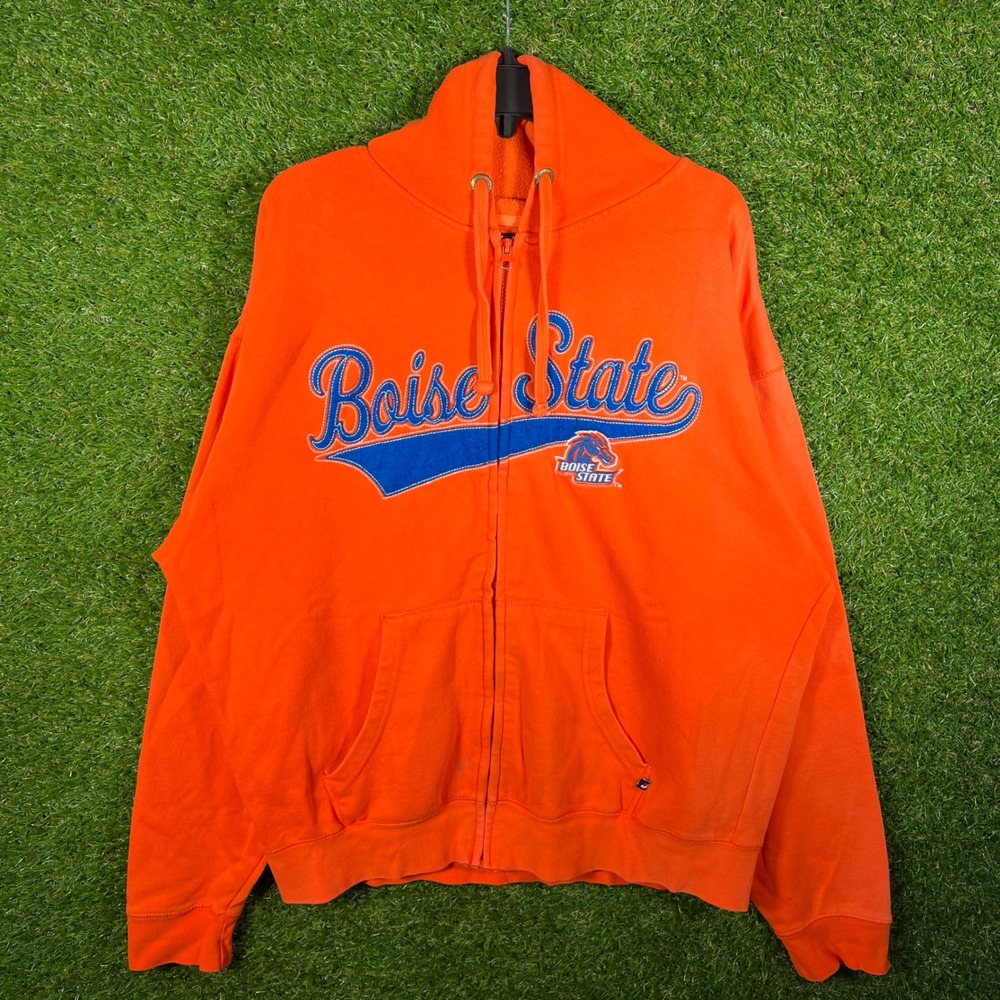 J America Boise State Broncos Full Zip Hoodie Orange Mens XL Embroidered Logo